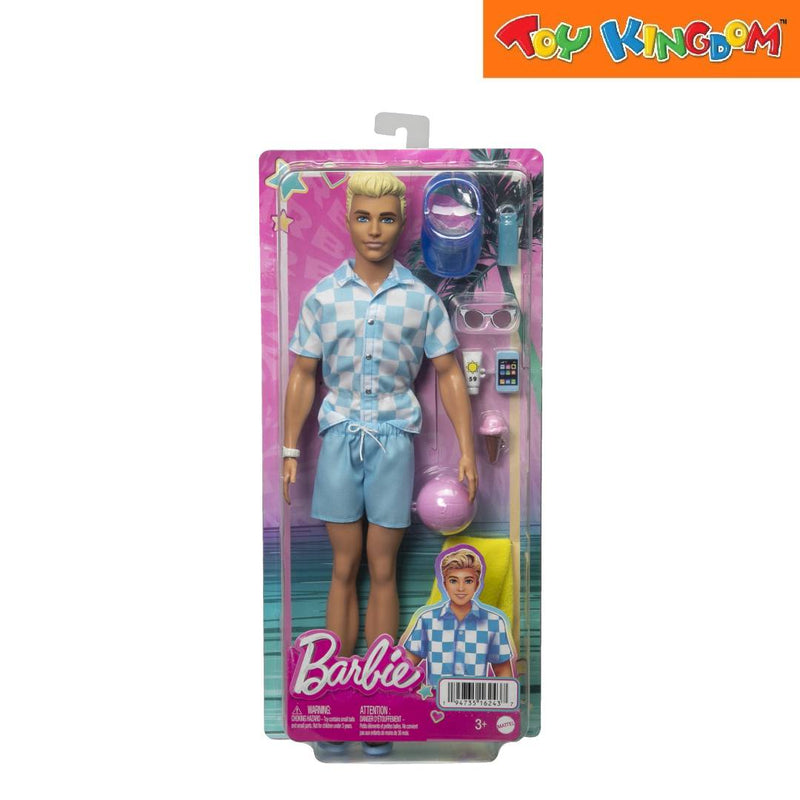 Barbie Ken Blonde Doll with Swim Trunks and Beach-Themed Accessories