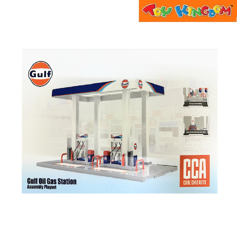 Metal Speed Zone Gulf Oil Gas Station Blue Assembly Playset