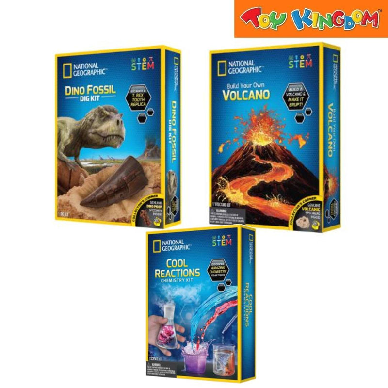 National Geographic Science Kit 1 Volcano + Cool Chem + Dino Kit Bundle