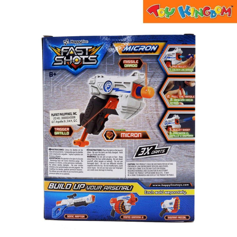 Happy Line Fast Shots Micron Foam Launcher Set 3 Foam Darts Blaster Toy