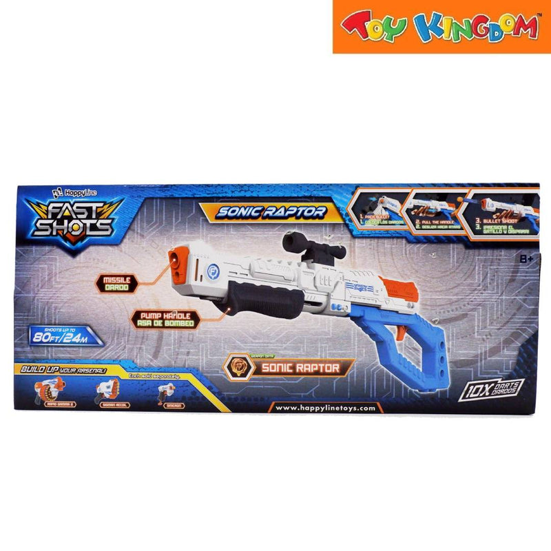 Happy Line Fast Shots Sonic Raptor Foam Launcher Set 10 Foam Darts Blaster Toy