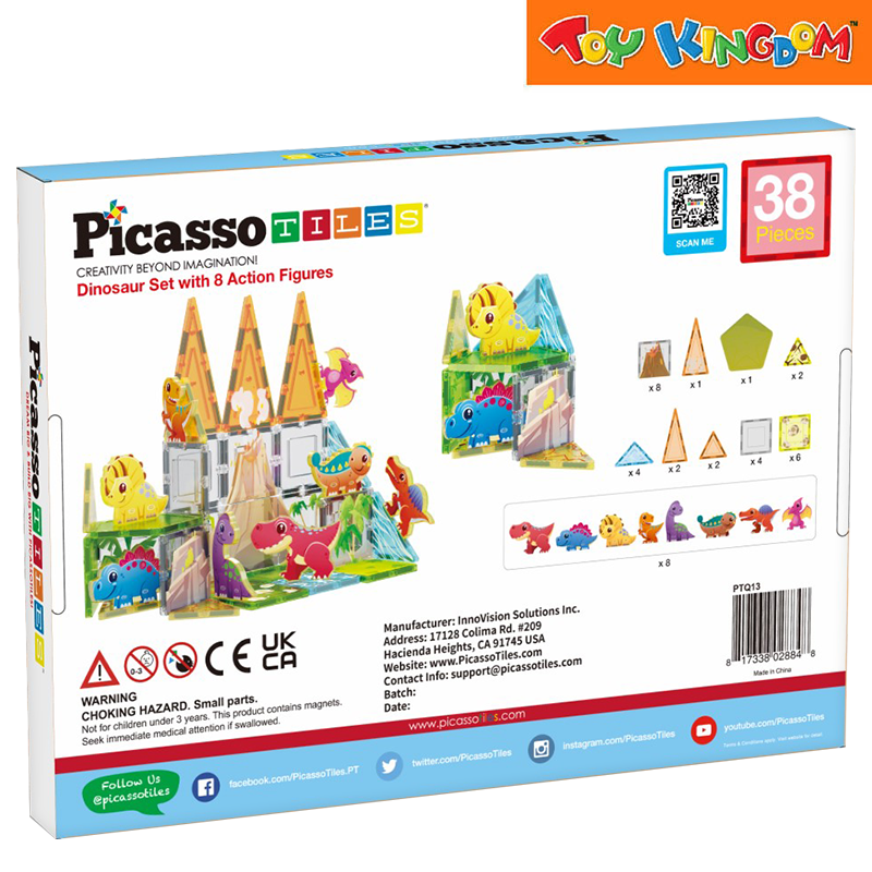 Picasso Tiles 38pcs Dinosaur Set With 8 Action Figures