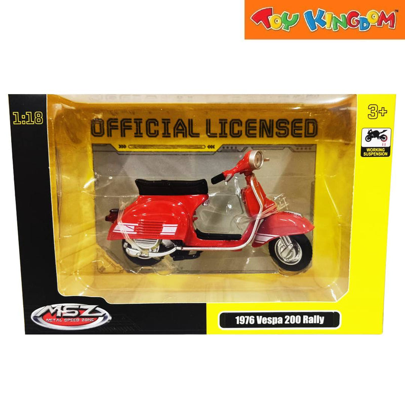 Metal Speed Zone Official Licensed 1:18 1976 Vespa 200 Rally Red Die-cast