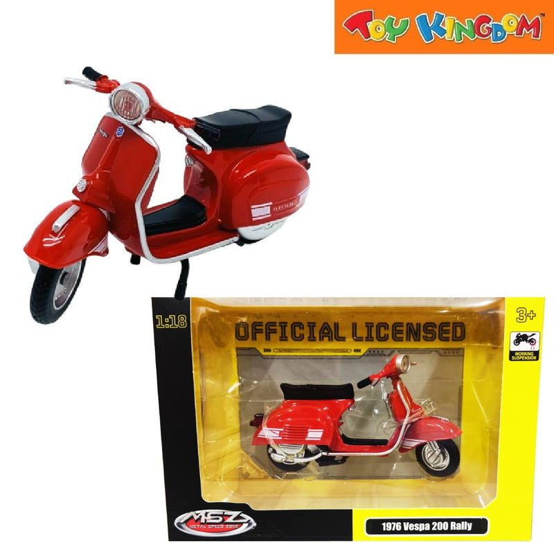 Metal Speed Zone Official Licensed 1:18 1976 Vespa 200 Rally Red Die-cast