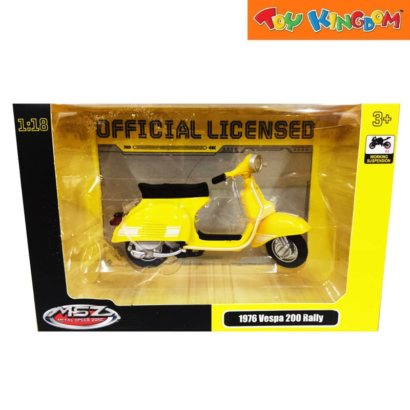 Metal Speed Zone Official Licensed 1:18 1976 Vespa 200 Rally Yellow Die-cast