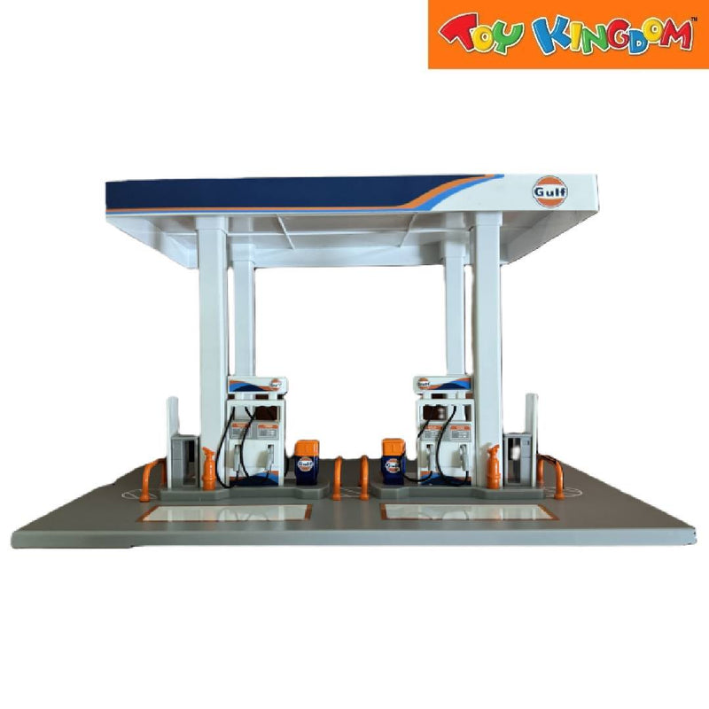 Metal Speed Zone Gulf Oil Gas Station Blue Assembly Playset