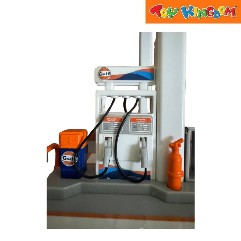 Metal Speed Zone Gulf Oil Gas Station Blue Assembly Playset