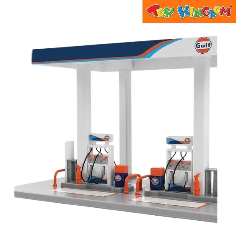 Metal Speed Zone Gulf Oil Gas Station Blue Assembly Playset