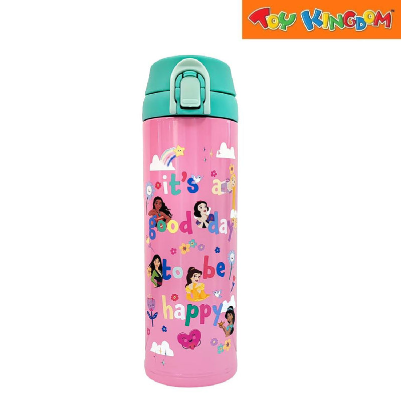 Zippies Lab Disney Princess It's A Good Day To be Happy Pink Flip-Top Insulated Water Bottle