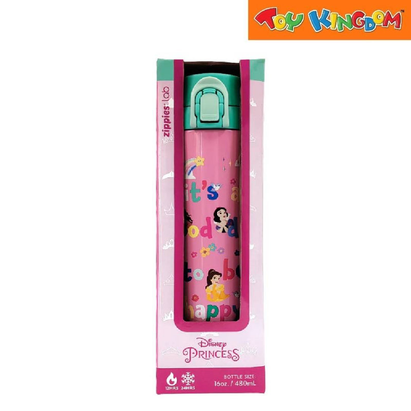 Zippies Lab Disney Princess It's A Good Day To be Happy Pink Flip-Top Insulated Water Bottle