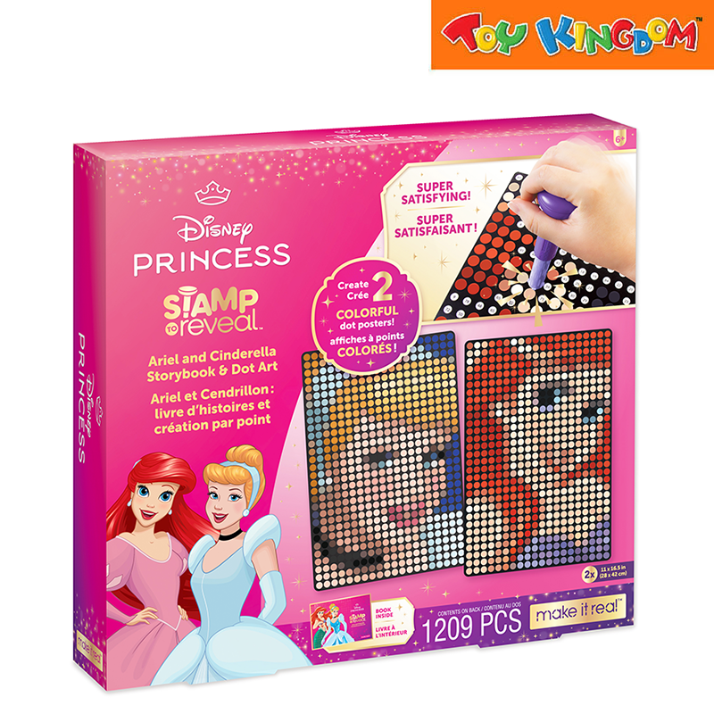 Make It Real Disney Princess Stamp To Reveal 1209pcs Ariel And Cinderella Storybook & Dot Art