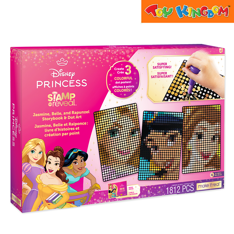 Make It Real Disney Princess Stamp To Reveal 1812pcs Jasmin Belle And Rapunzel Storybook & Dot Art