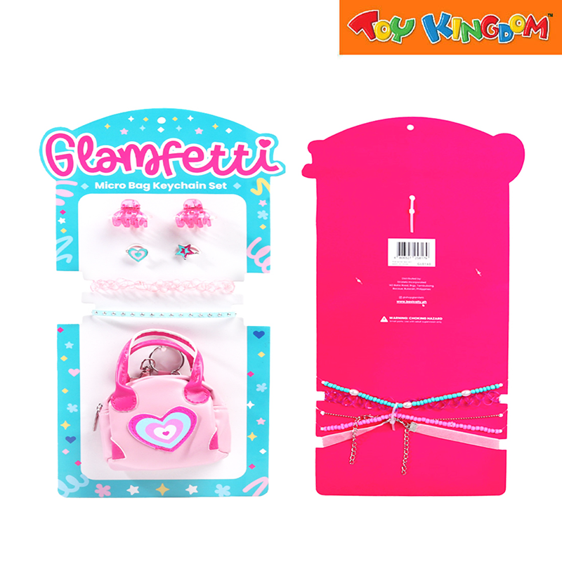 Glamfetti Pink Heart Microbag Keychain With Hair Accessories Set