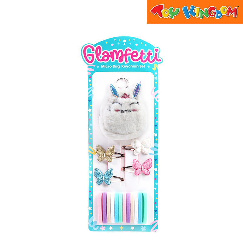 Glamfetti White Bunny Microbag Keychain With Hair Accessories Set