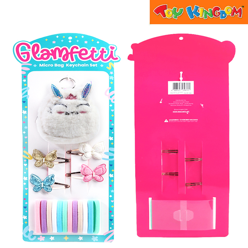 Glamfetti White Bunny Microbag Keychain With Hair Accessories Set