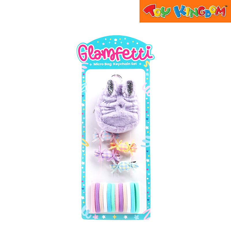 Glamfetti Purple Plush Bunny Microbag Keychain With Hair Accessories Set