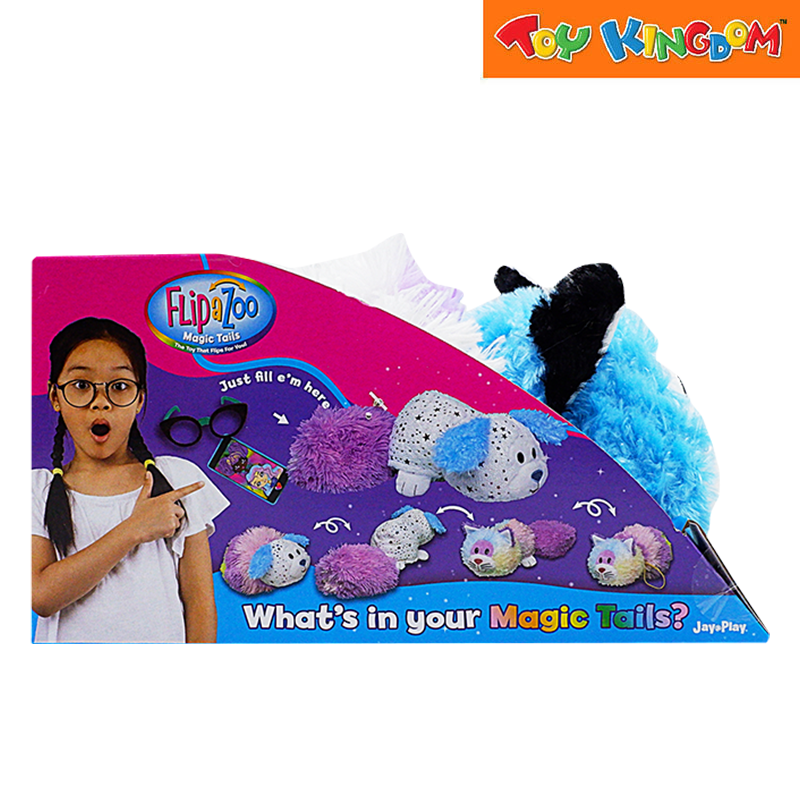 FlipaZoo Magic Tails Purple Cat Flips to Blue Husky Pull Cord & Stuff