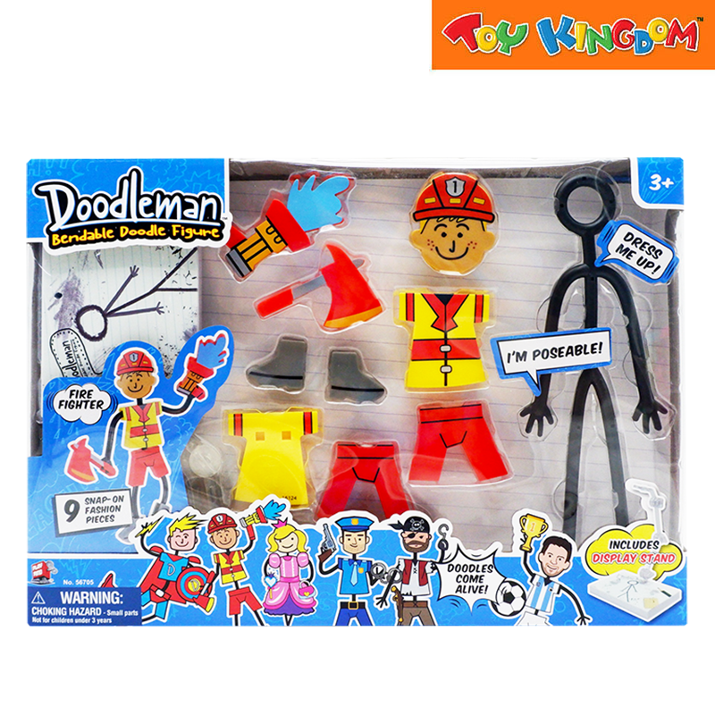 Playmind Doodleman Dress Me Up Fire Fighter Bendable Doodle Figure