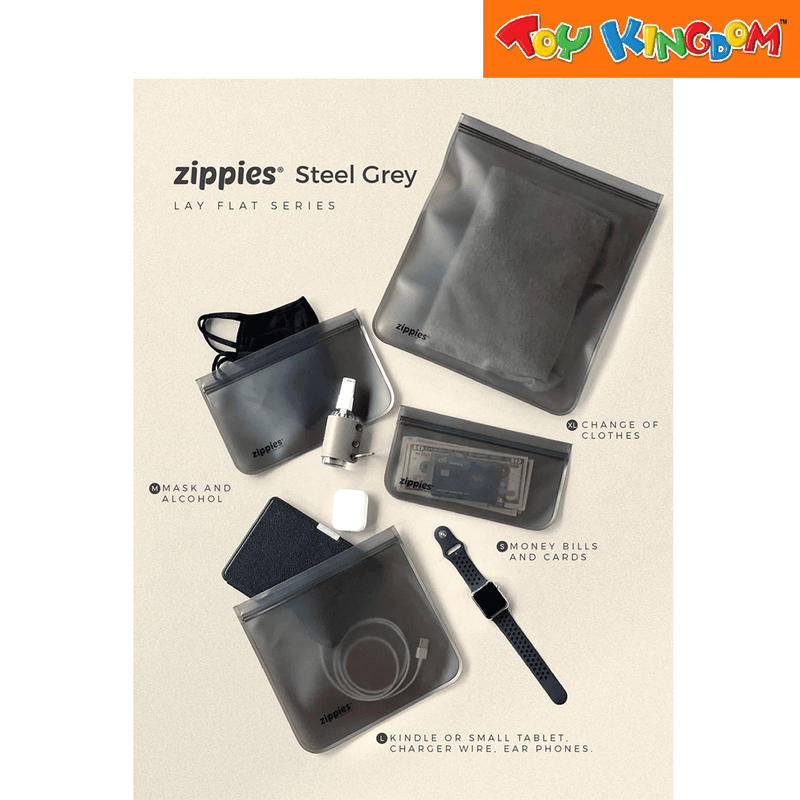 Zippies Steel Gray 3 pcs Medium Reusable Lay Flat Storage Bags