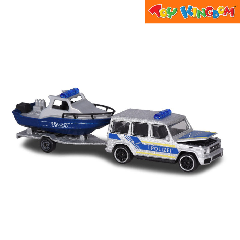 Majorette Trailer Blue Police Trailer Boat Die-cast Vehicle