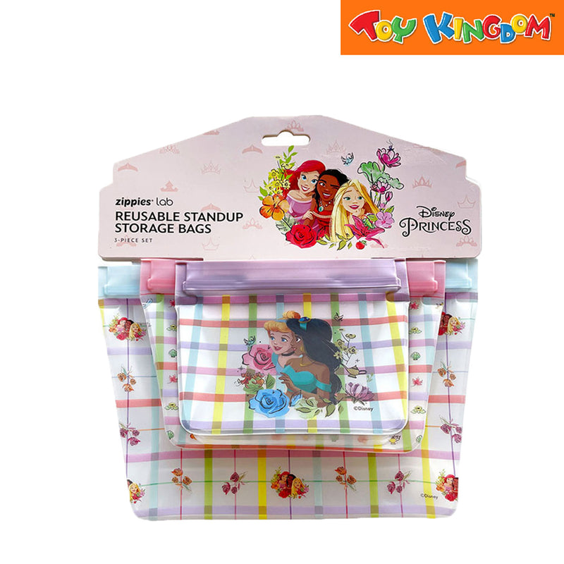 Zippies Lab Disney Princess Floral Plaid 3 pcs Stand-Up Reusable Bags