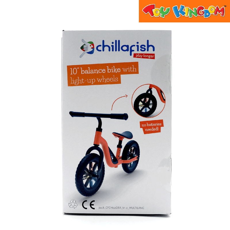 Chillafish Charlie Glow Orange 10 inch Balance Bike with Light up Wheels